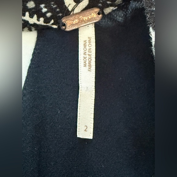 Free People Tegan Border Printed Mini Dress Pockets Black White Combo Boho - Picture 16 of 16